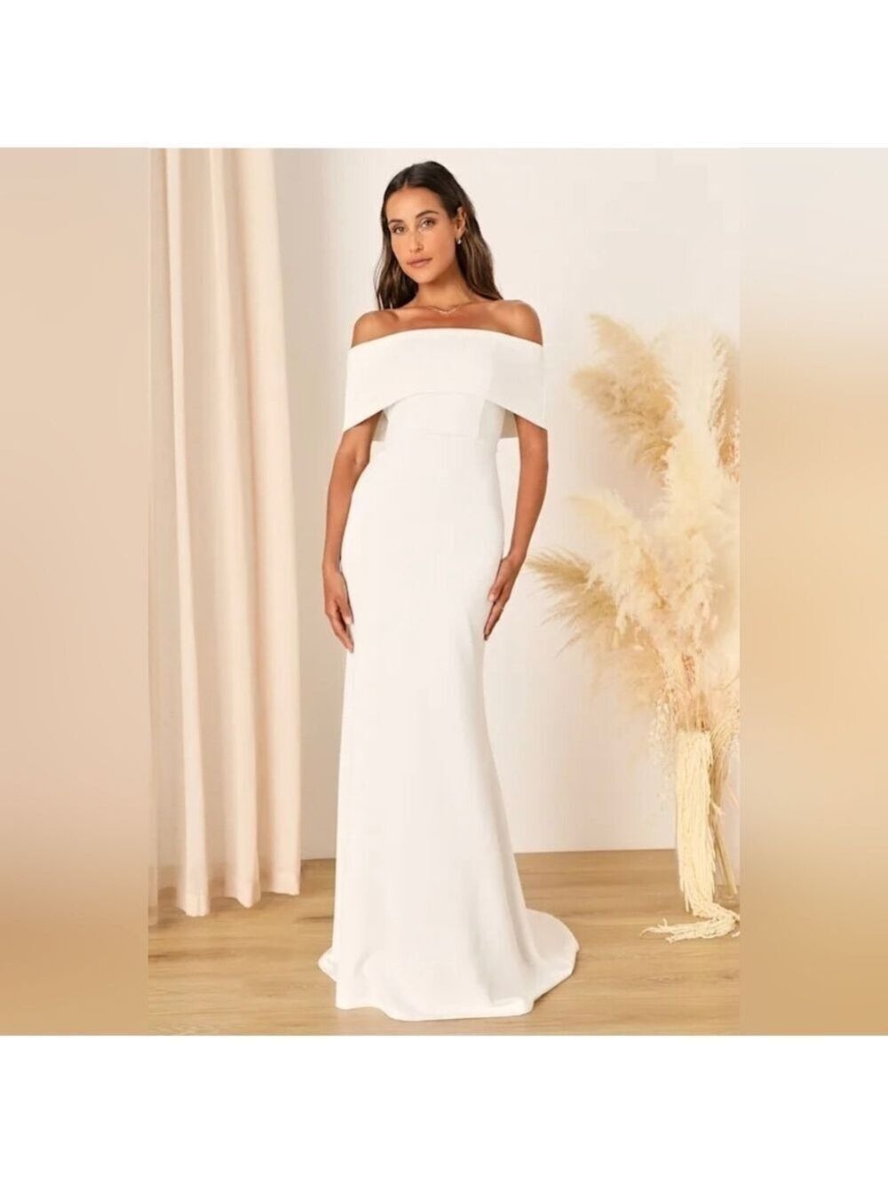 NWT Small Lulu's Exceptional Romance White Off-the-Shoulder Mermaid Maxi Dress